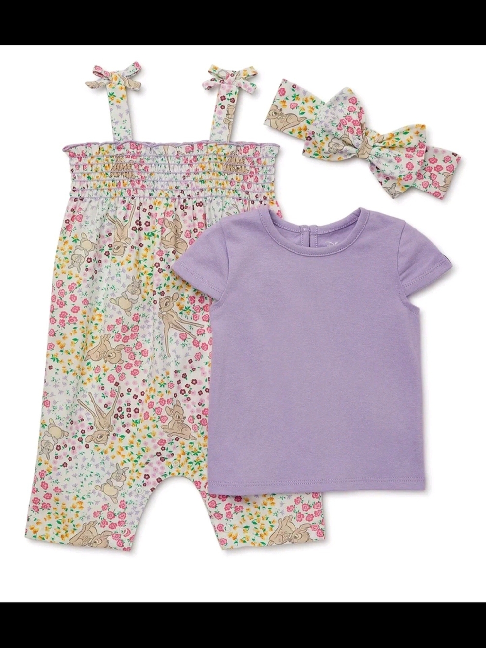 Bambi Baby Girls Romper Set, 3-Piece